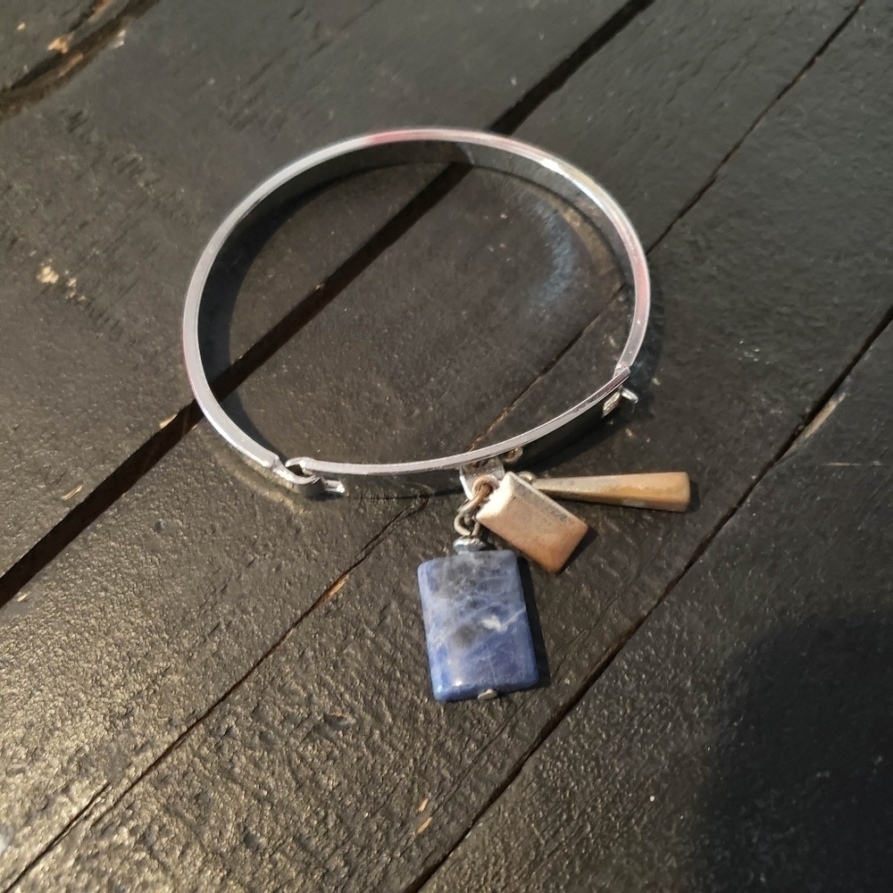 Silver Bangle Charm Bracelet Beads Blue Brown Women's Teen Boho Jewelry
